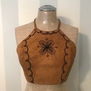 Leather Halter Crop Top
